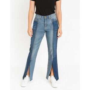 Blank NYC jeans two tone denim 70's front hem slit frayed bottom cropped SZ 28"